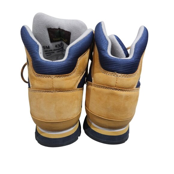 Timberland Mens 9M Tan & Blue Leather/Nylon Hiking Boots With Logo Embroidery & - Picture 7 of 11